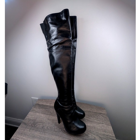 Colin Stuart Black Leather Stiletto Heel Thigh High Boots Womens Size 7.5B - Picture 6 of 8